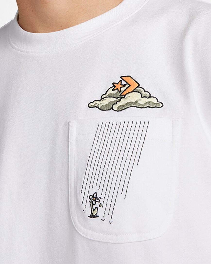 T-Shirts Barbati Converse Cloud Pocket Grafice Albi | RO SIZKV183